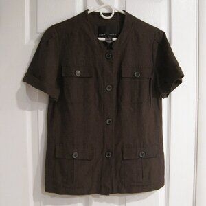 Yansi Fugel Linen Blend Brown Blazer Jacket Size M Lagenlook Career Office Top